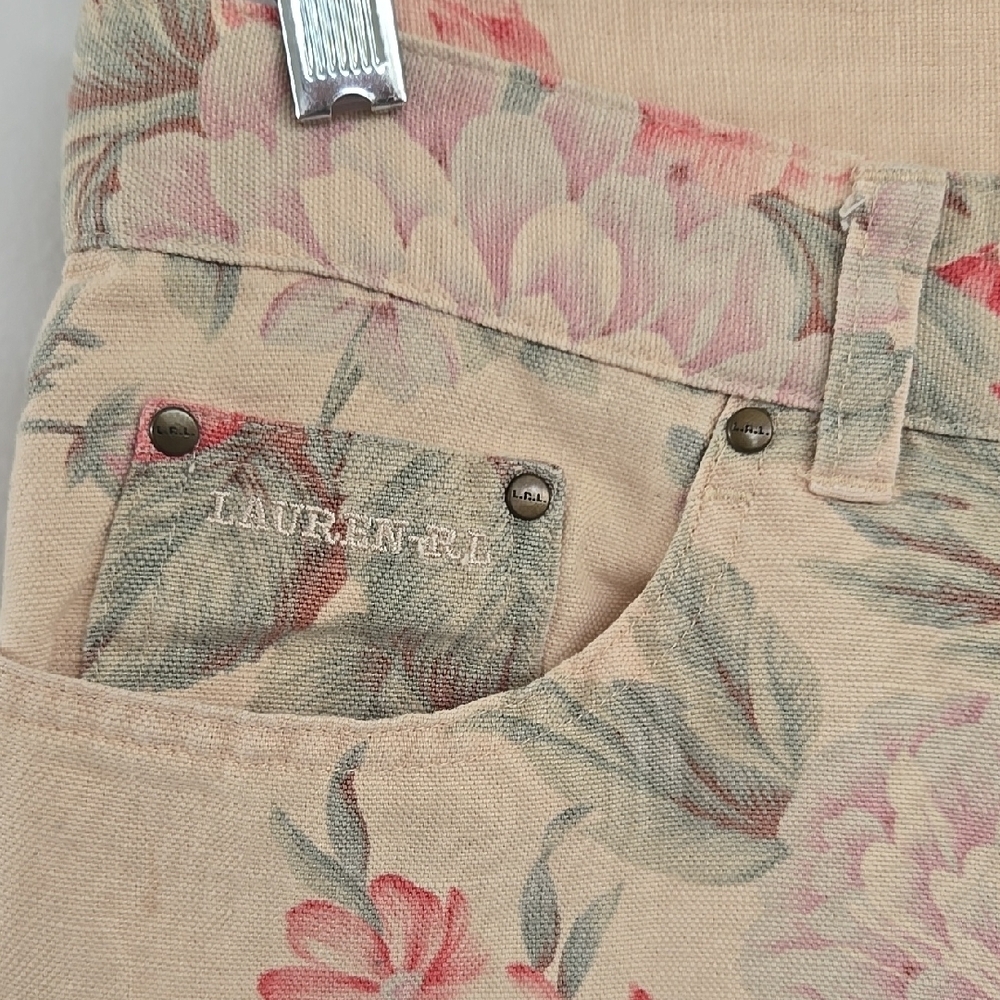 Lauren Ralph Lauren Women's Floral Linen Blend Pants, Size 4, Beige Rose Print - Picture 5 of 15